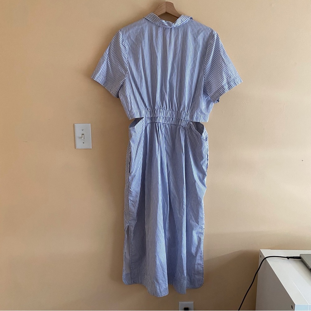 Old Navy Blue and White Striped Midi Shirt Dress with Side Cutout - Picture 3 of 14